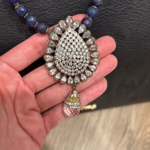 Rhinestone crystal necklace with blue agate beads